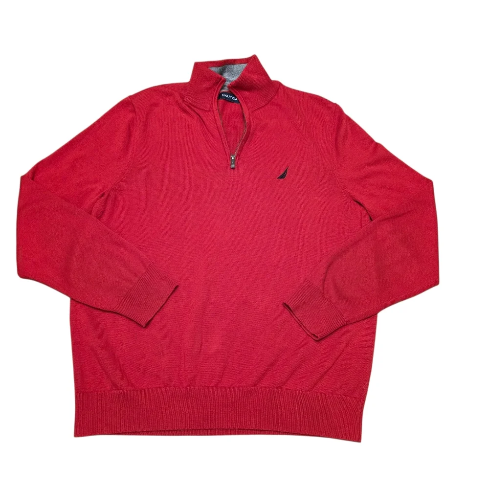 Nautica Men's Red Quarter Zip Sweater Size M